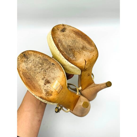 Giuseppe Zanotti Neutral cream Leather Animal Print T strap sandals Size 38 - Picture 5 of 11